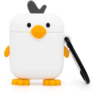 yonocosta cute airpods case, airpods 2 case, chick funny 3d cartoon animals case, soft silicone shockproof charging cover with carabiner for airpods 1st generation, airpods 2nd generation
