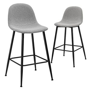 canglong upholstered counter height stool chair with metal legs for bar, kitchen, dining room, living room and bistro pub, set of 2, grey