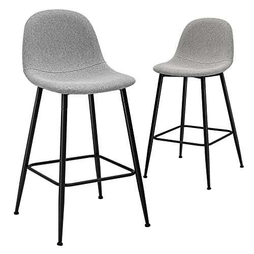 CangLong Upholstered Counter Height Stool Chair with Metal Legs for Bar, Kitchen, Dining Room, Living Room and Bistro Pub, Set of 2, Grey