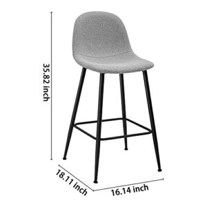 CangLong Upholstered Counter Height Stool Chair with Metal Legs for Bar, Kitchen, Dining Room, Living Room and Bistro Pub, Set of 2, Grey