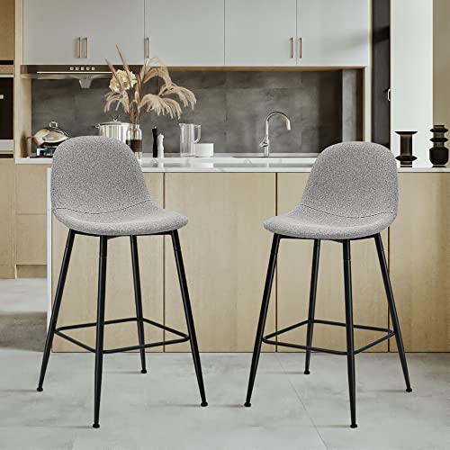 CangLong Upholstered Counter Height Stool Chair with Metal Legs for Bar, Kitchen, Dining Room, Living Room and Bistro Pub, Set of 2, Grey