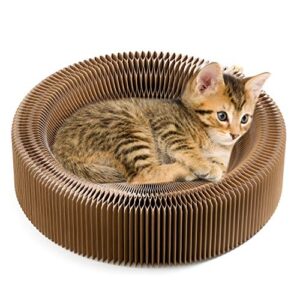 Collapsible Cat Scratcher Lounge Bed, Cardboard Cat Bed, Corrugated Pet Scratcher Pad, Round Cat Scratching Bed Nest for Indoor Big Large Kitty Kitten Cats