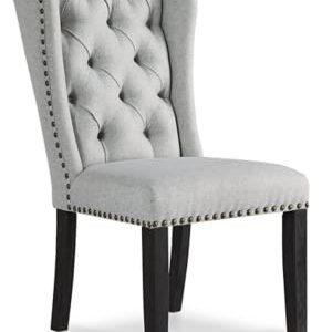 Signature Design by Ashley Jeanette Traditional Tufted Upholstered Wingback Dining Chair, 2 Count, Light Gray