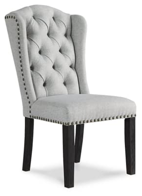 Signature Design by Ashley Jeanette Traditional Tufted Upholstered Wingback Dining Chair, 2 Count, Light Gray