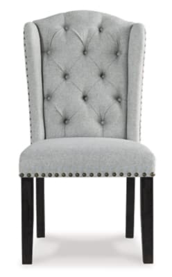 Signature Design by Ashley Jeanette Traditional Tufted Upholstered Wingback Dining Chair, 2 Count, Light Gray