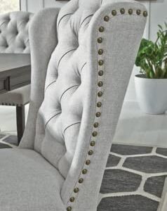 Signature Design by Ashley Jeanette Traditional Tufted Upholstered Wingback Dining Chair, 2 Count, Light Gray