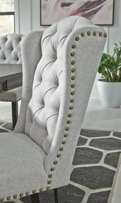 Signature Design by Ashley Jeanette Traditional Tufted Upholstered Wingback Dining Chair, 2 Count, Light Gray