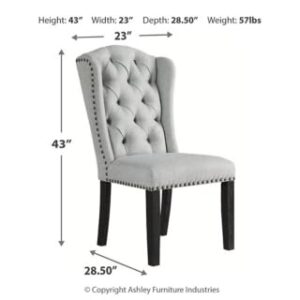 Signature Design by Ashley Jeanette Traditional Tufted Upholstered Wingback Dining Chair, 2 Count, Light Gray