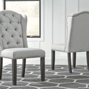 Signature Design by Ashley Jeanette Traditional Tufted Upholstered Wingback Dining Chair, 2 Count, Light Gray