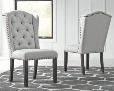 Signature Design by Ashley Jeanette Traditional Tufted Upholstered Wingback Dining Chair, 2 Count, Light Gray