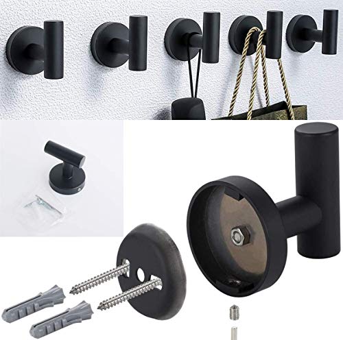 Flybath Coat Hook SUS 304 Stainless Steel Bathroom Towel Robe Hook Shower Kitchen Hanging Hooks Wall Mounted, Matte Black - 2 Pack