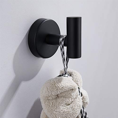 Flybath Coat Hook SUS 304 Stainless Steel Bathroom Towel Robe Hook Shower Kitchen Hanging Hooks Wall Mounted, Matte Black - 2 Pack