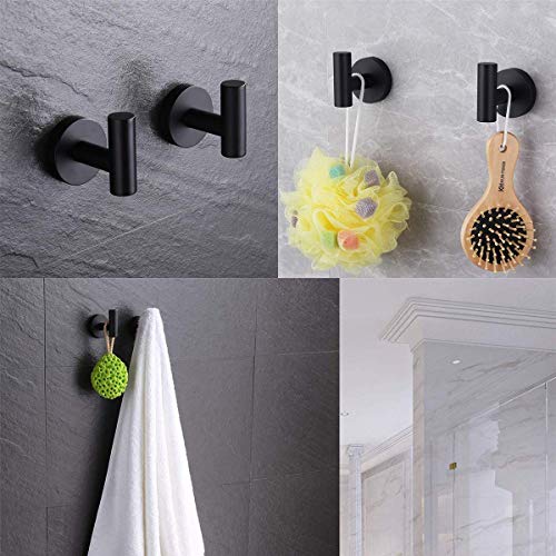 Flybath Coat Hook SUS 304 Stainless Steel Bathroom Towel Robe Hook Shower Kitchen Hanging Hooks Wall Mounted, Matte Black - 2 Pack