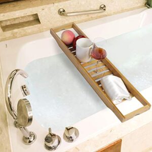 uxcell Bamboo Bathtub Tray, Bathroom Caddy Organizer, Non Slip Bath Serving Table Tray, with Phone/Book/Glass/Holders for Bath