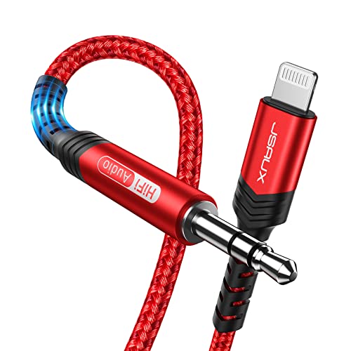 JSAUX Lightning to 3.5mm iPhone AUX Cord 6FT, [Apple MFi Certified] AUX Cord for iPhone Headphones Jack Compatible with iPhone 14/14 Plus/14Pro/13/13 Pro Max/12/12 Pro/11/X/XS/XR/8/Car Stereo-Red