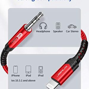 JSAUX Lightning to 3.5mm iPhone AUX Cord 6FT, [Apple MFi Certified] AUX Cord for iPhone Headphones Jack Compatible with iPhone 14/14 Plus/14Pro/13/13 Pro Max/12/12 Pro/11/X/XS/XR/8/Car Stereo-Red