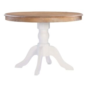 linon troyin wood pedestal dining table in natural brown and white