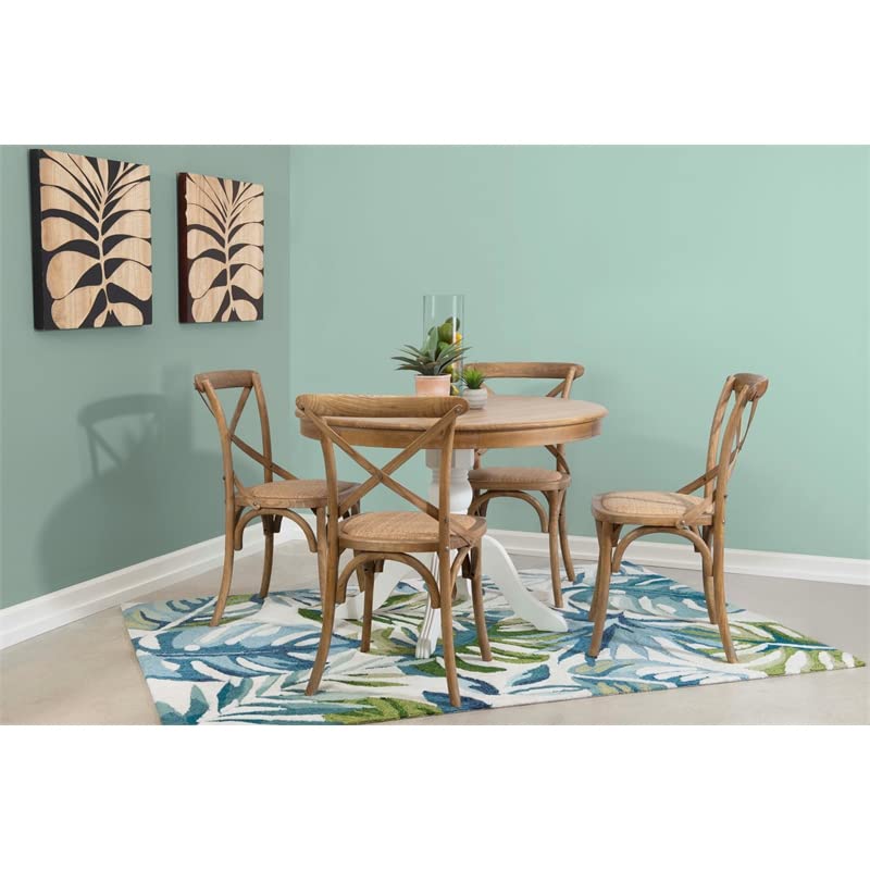 Linon Troyin Wood Pedestal Dining Table in Natural Brown and White