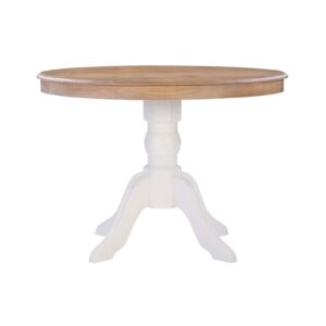 Linon Troyin Wood Pedestal Dining Table in Natural Brown and White