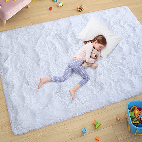 Ultra Soft White Rugs for Bedroom 4x6 Feet, Fluffy Shag Area Rugs for Living Room, Large Comfy Furry Rug for Girls Kids Baby Room Decor, Non Slip Nursery Rug Modern Indoor Fuzzy Floor Carpet