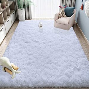 Ultra Soft White Rugs for Bedroom 4x6 Feet, Fluffy Shag Area Rugs for Living Room, Large Comfy Furry Rug for Girls Kids Baby Room Decor, Non Slip Nursery Rug Modern Indoor Fuzzy Floor Carpet