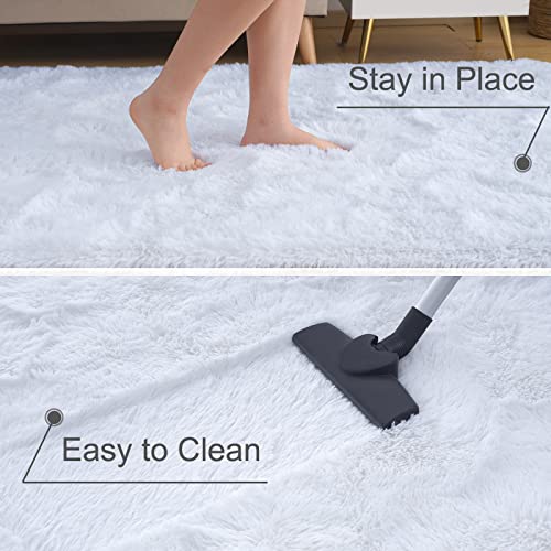 Ultra Soft White Rugs for Bedroom 4x6 Feet, Fluffy Shag Area Rugs for Living Room, Large Comfy Furry Rug for Girls Kids Baby Room Decor, Non Slip Nursery Rug Modern Indoor Fuzzy Floor Carpet