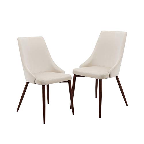 CangLong Upholstered High Back Metal Kitchen, Dining, Living, Guest, Bed Room Side Chair, Set of 2, Beige+Brown Legs