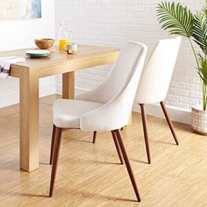 CangLong Upholstered High Back Metal Kitchen, Dining, Living, Guest, Bed Room Side Chair, Set of 2, Beige+Brown Legs