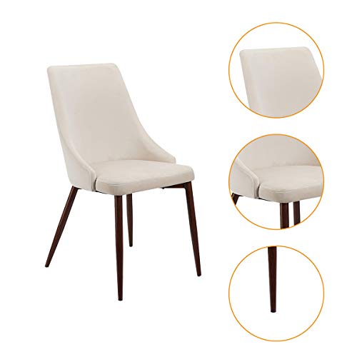 CangLong Upholstered High Back Metal Kitchen, Dining, Living, Guest, Bed Room Side Chair, Set of 2, Beige+Brown Legs