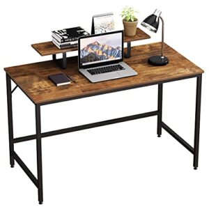 homeyfine computer desk,laptop table with storage for controller,47 inches,wood and metal,study table for home office(vintage oak finish)