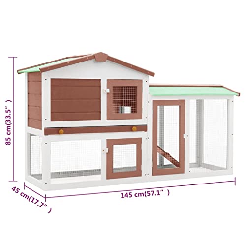 vidaXL Outdoor Large Rabbit Hutch Brown and White 57.1"x17.7"x33.5" Wood