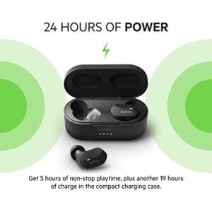 Belkin SoundForm True Wireless Earbuds, Bluetooth Headphones with Microphone, Touch Controls, IPX5 Sweat & Splash Resistant for iPhone 14, Pro, Max, Mini & Galaxy S23 with Charging Case - Black