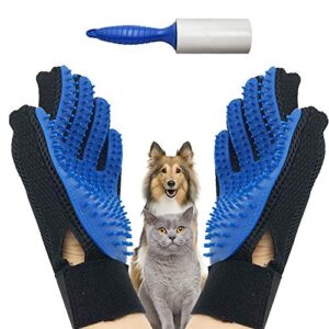 ejg new version 1 pair pet grooming gloves with hair removal brush, deshedding gloves to brush and fur remover, dematter deshedder for dog, cat, horse with long & short fur