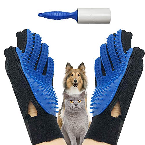 EJG New Version 1 Pair Pet Grooming Gloves with Hair Removal Brush, Deshedding Gloves to Brush and Fur Remover, Dematter Deshedder for Dog, Cat, Horse with Long & Short Fur