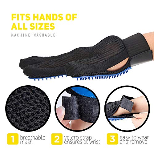 EJG New Version 1 Pair Pet Grooming Gloves with Hair Removal Brush, Deshedding Gloves to Brush and Fur Remover, Dematter Deshedder for Dog, Cat, Horse with Long & Short Fur