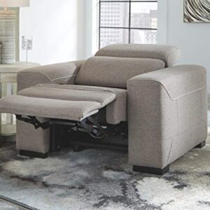 Signature Design by Ashley Mabton Contemporary Adjustable Power Recliner with USB Charging, Light Gray