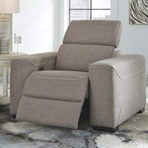 Signature Design by Ashley Mabton Contemporary Adjustable Power Recliner with USB Charging, Light Gray