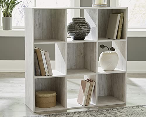 Signature Design by Ashley Paxberry Coastal 9 Cube Storage Organizer or Bookcase, Whitewash