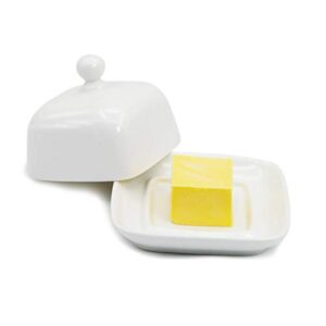 nagu mini square butter dish with lid, white procelain domed cheese dish with handle individual serving small butter tray, cute ceramic dessert serving bowl for table, countertop, refrigerator