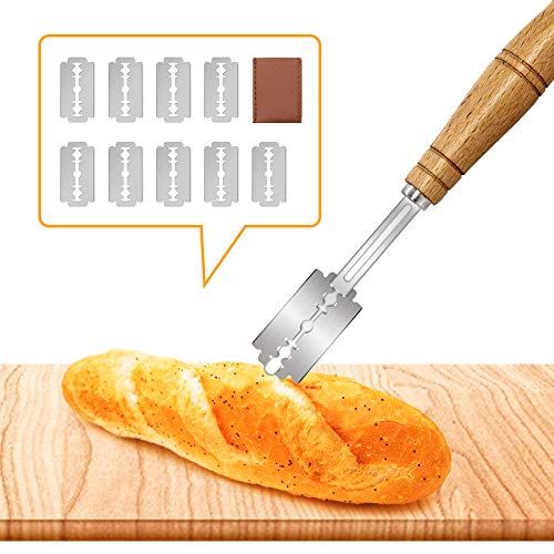 PPNZQAUT Premium Lame Bread Tool for Bakers, Handcrafted Bread Scoring Knife Lame with 10 Replaceable Blades, Homemade Pizza, Cake or Bread Lame Cutter Dough Scoring Tool with Leather Protective Cover