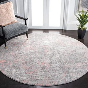 safavieh meadow collection 6'7" round grey / pink mdw583h modern abstract area rug