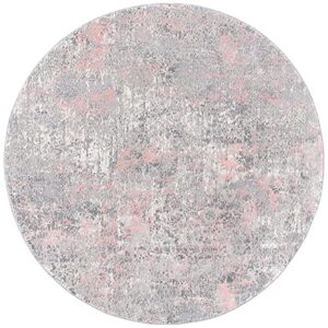 SAFAVIEH Meadow Collection 6'7" Round Grey / Pink MDW583H Modern Abstract Area Rug