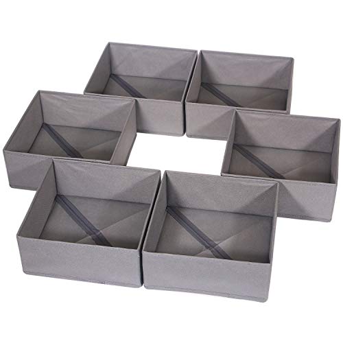 DIOMMELL 6 Pack Foldable Cloth Storage Box Closet Dresser Drawer Organizer Fabric Baskets Bins Containers Divider for Clothes Underwear Bras Socks Lingerie Clothing, M Grey 600