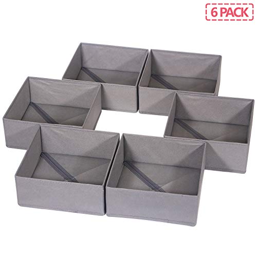 DIOMMELL 6 Pack Foldable Cloth Storage Box Closet Dresser Drawer Organizer Fabric Baskets Bins Containers Divider for Clothes Underwear Bras Socks Lingerie Clothing, M Grey 600