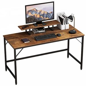 homeyfine computer desk,laptop table with storage for controller,55 inches,wood and metal,study table for home office(vintage oak finish)