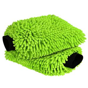 aidea car wash mitt microfiber, 2pk-scratch & lint free, premium chenille microfiber wash mitt-green regular size (7.12''x10.14'')