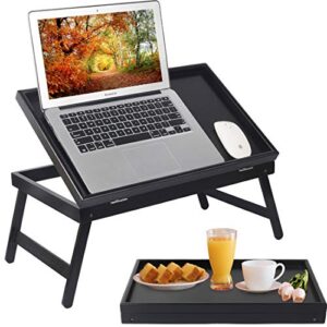 bed tray table breakfast food tray with folding legs kitchen serving tray for lap desks notebook computer bed platters tv snack tray(black)