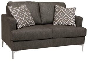 signature design by ashley arcola modern loveseat with chrome legs & accent pillows, dark gray