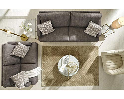 Signature Design by Ashley Arcola Modern Loveseat with Chrome Legs & Accent Pillows, Dark Gray