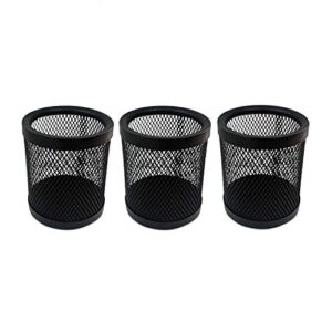 rely+ black metal wire mesh pen and cup pencil holder, desk accessories, makeup brush holders & workspace organizers for home, school, 3 pack…
